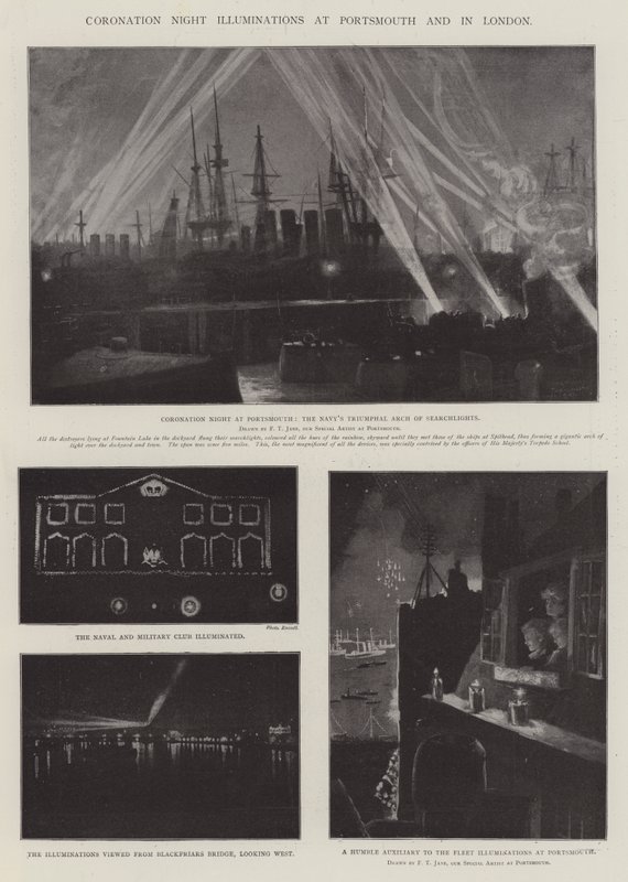 Coronation Night Illuminations i Portsmouth och i London av Fred T. Jane