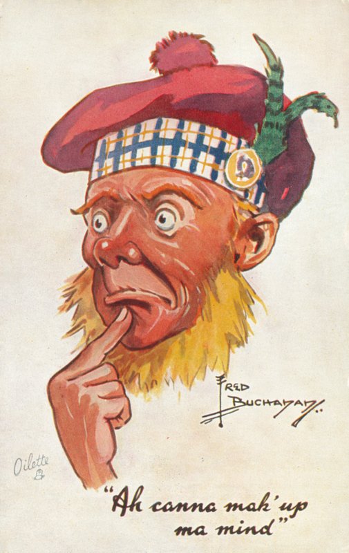 Jag kan inte bestämma mig (färglitografi) av Fred Buchanan