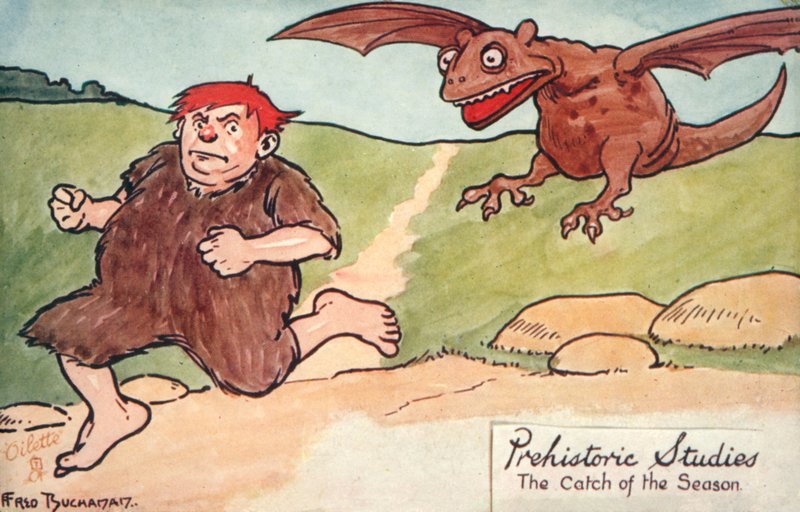 Förhistoriska studier - säsongens fångst (färglitografi) av Fred Buchanan
