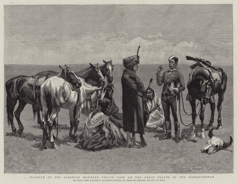 En soldat från den kanadensiska bergspolisen försvann på de stora slätterna i Saskatchewan. av Frederic Remington