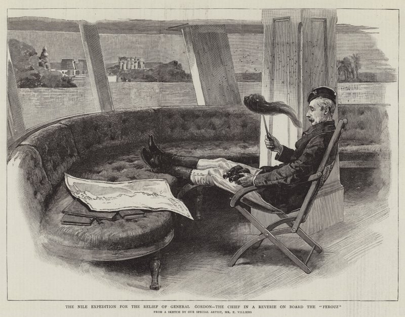 Nilexpeditionen för hjälp av general Gordon, chefen i en dröm ombord på Ferouz av Frederic Villiers