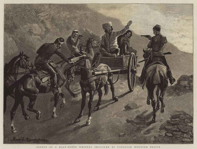 Den kanadensiska bergspolisen griper en halvblodig whiskysmugglare av Frederic Remington