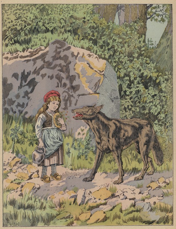 Le Petit Chaperon Rouge, Rödluvan (färg litho) av Frederic Theodore (after) Lix