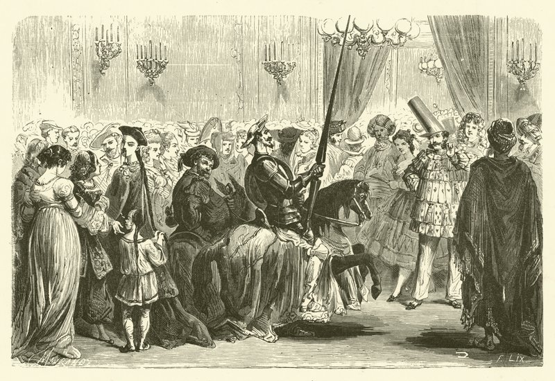Maskerad boll av Grande Monde: ingången till Don Quijote (gravyr) av Frederic Theodore (after) Lix