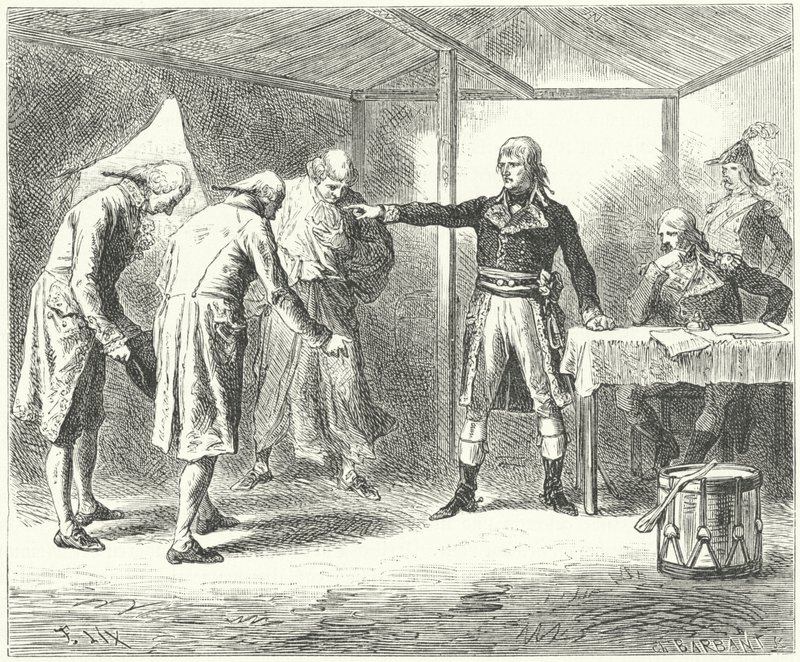 Napoleon avskedar den venetianska delegationen efter massakrerna på fransmännen i Venedig och Verona av Frederic Theodore (after) Lix