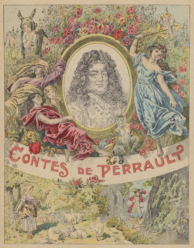 Titelsidesillustration för Les Contes de Perrault (litho i färg) av Frederic Theodore (after) Lix