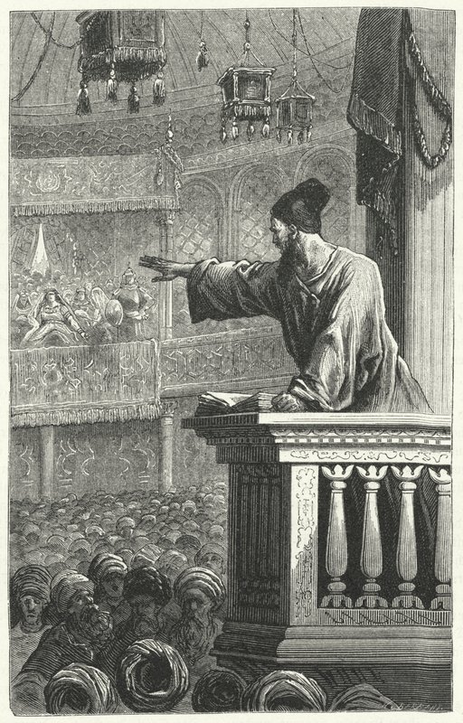 En imam som läser ur Koranen (gravyr) av Frederic Theodore Lix