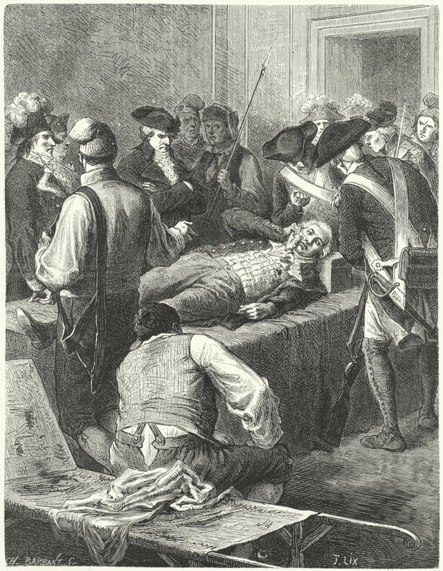 Den sårade Maximilien Robespierre vid kommittén för allmän säkerhet i väntan på hans avrättning, 1794 av Frederic Theodore Lix