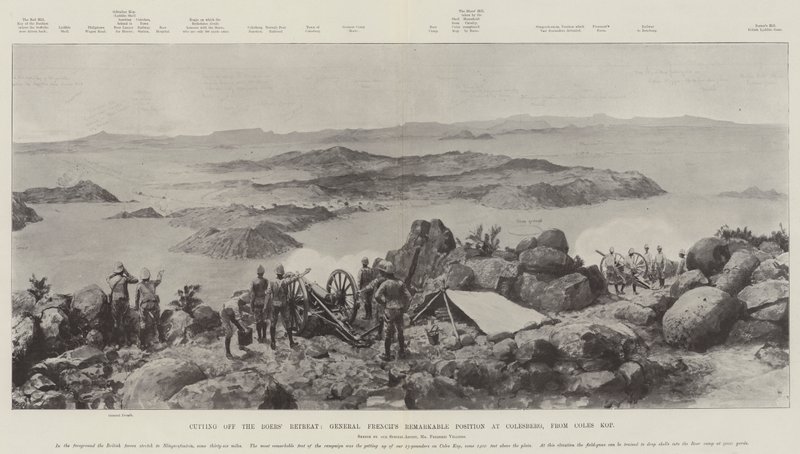 Att skära av boernas reträtt, General Frenchs anmärkningsvärda position vid Colesberg, från Coles Kop av Frederic Villiers