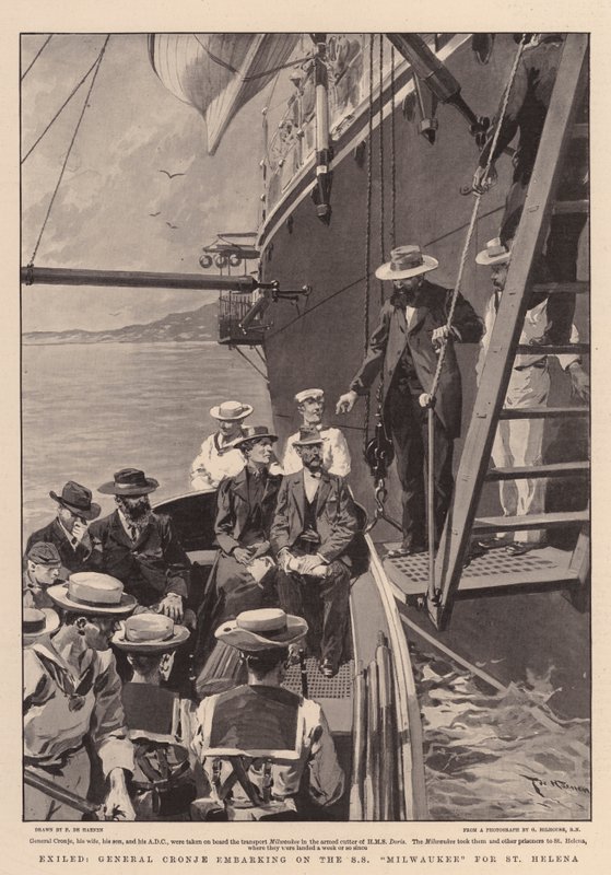 Förvisad, general Cronje går ombord på SS Milwaukee för St Helena av Frederic de Haenen