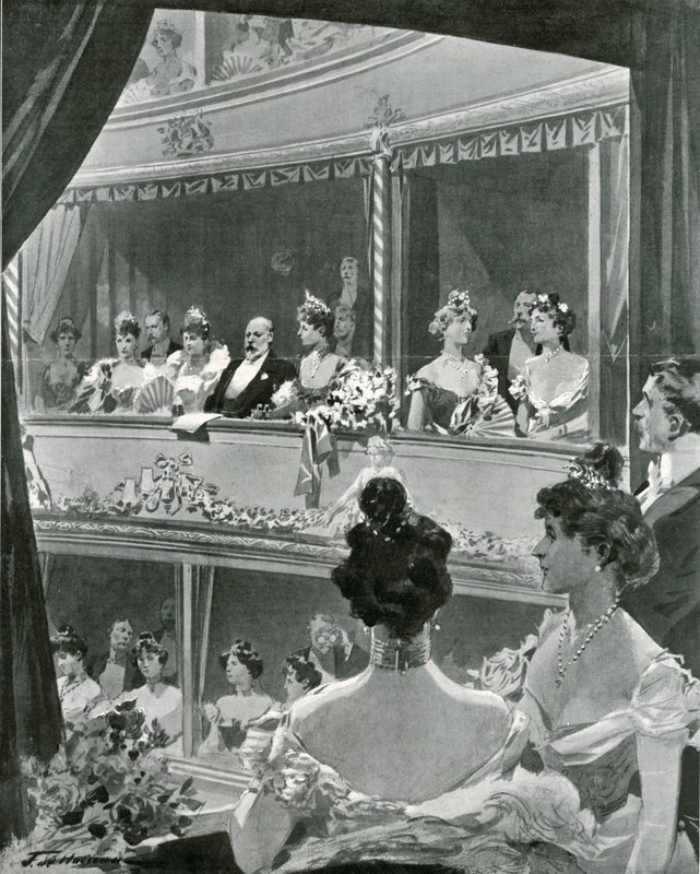 Kung Edward VII och familj på Covent Garden av Frederic de Haenen