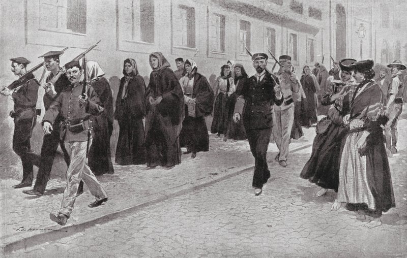 Nunnor under republikanskt beskydd under revolutionen (litografi) av Frederic de Haenen