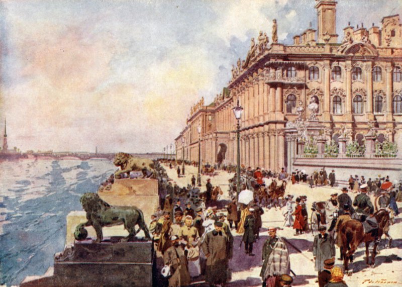 Ryssland: Vinterpalatset på Neva (färg litho) av Frederic de Haenen