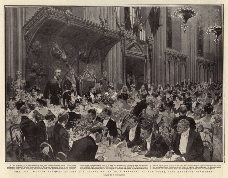 Överborgmästarens bankett i Guildhall, Mr Balfour återuppspelar till Toast, Hans Majestäts ministrar av Frederic de Haenen