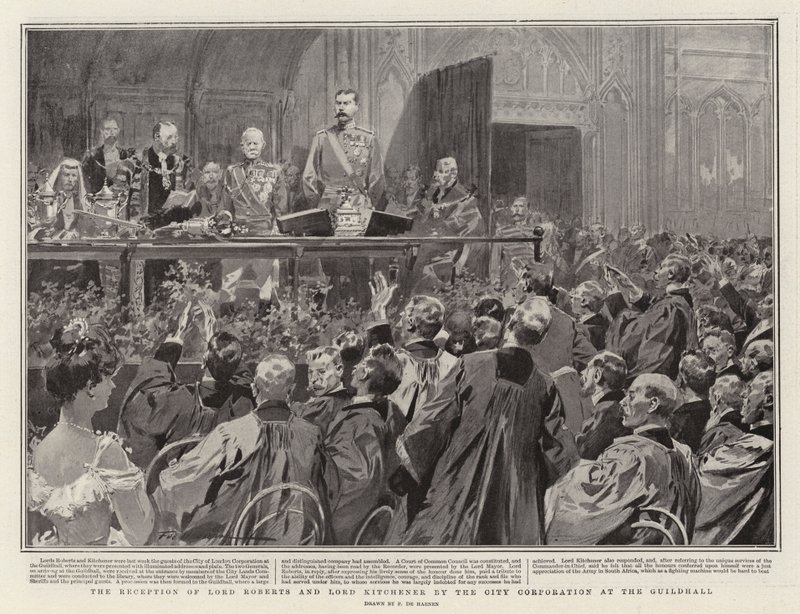 Der Empfang von Lord Roberts und Lord Kitchener durch die Stadtverwaltung in der Guildhall von Frederic de Haenen
