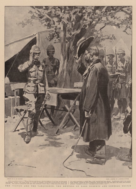 Segraren och de besegrade, Lord Roberts och general Cronjes möte av Frederic de Haenen