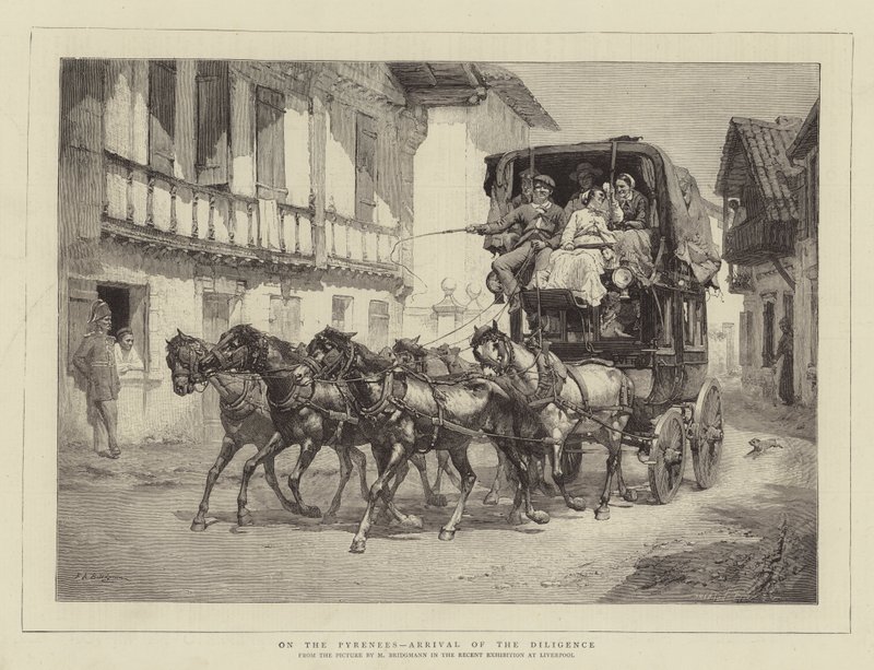 På Pyrenéerna, flitans ankomst av Frederick Arthur Bridgman