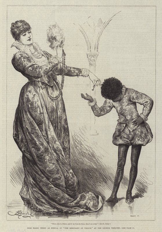 Miss Ellen Terry som Portia, i The Merchant of Venice, på Lyceum Theatre av Frederick Barnard