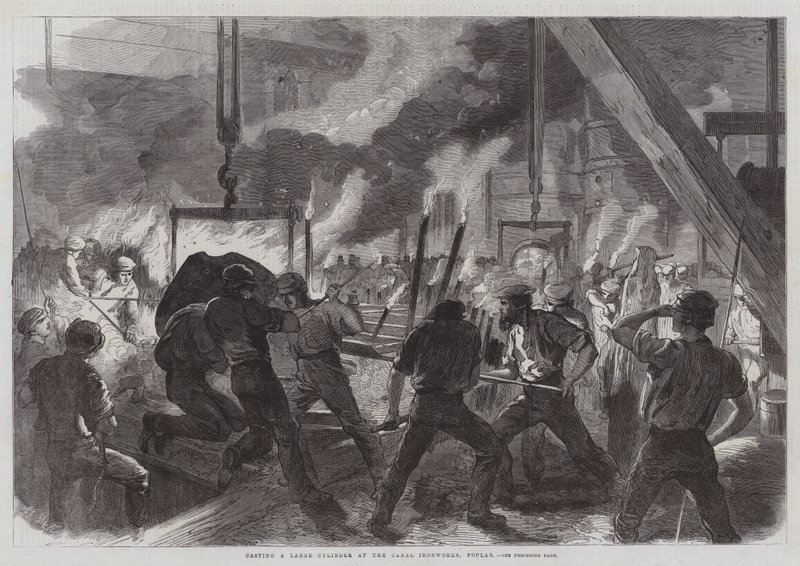 Gjutning av en stor cylinder vid Canal Ironworks, Poplar av Frederick John Skill
