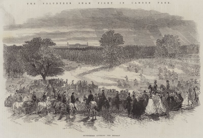 Volunteer Sham Fight i Camden Park, skärmytslingar som täcker reträtten av Frederick John Skill
