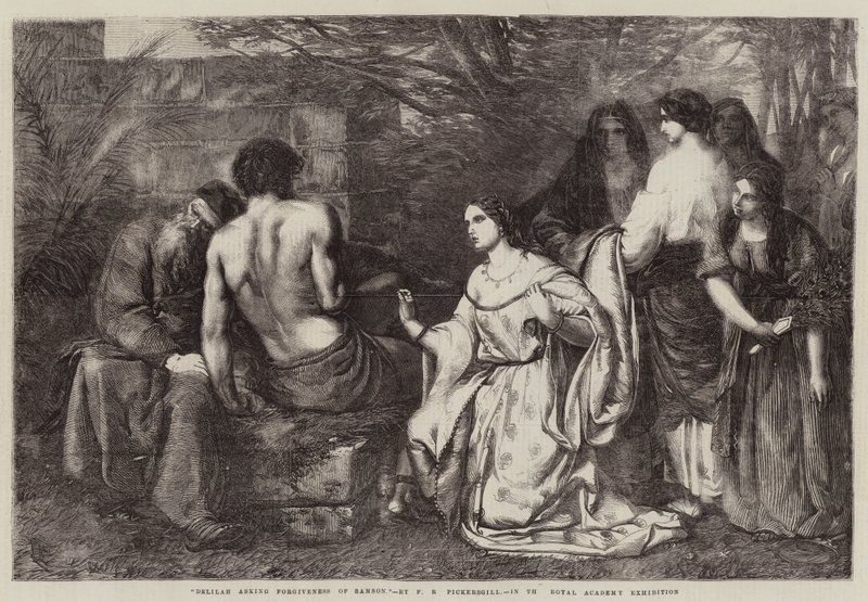 Delila ber Samson om förlåtelse av Frederick Richard Pickersgill