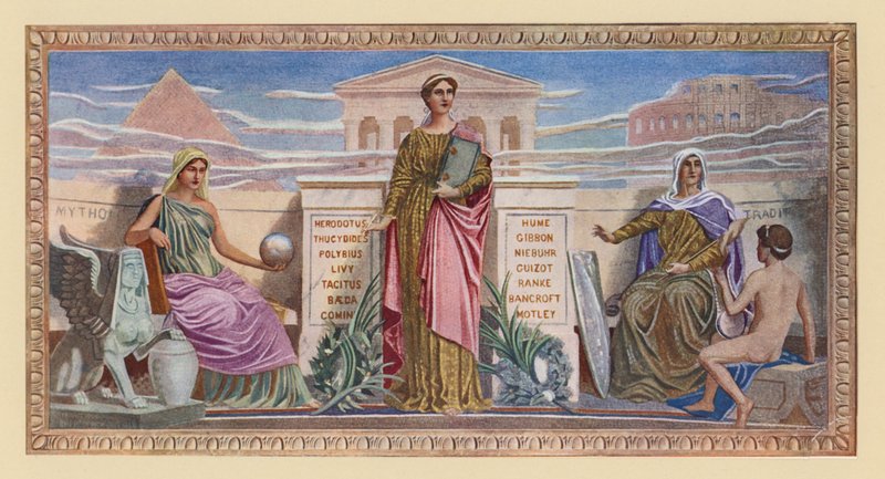 Historia (färglitografi) av Frederick (after) Dielman