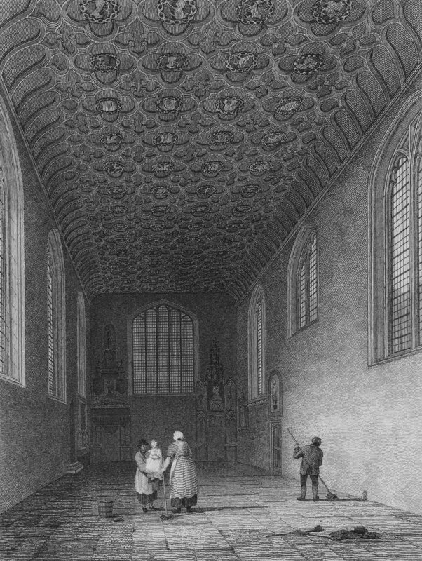 Interiör av Savoy Chapel, Westminster (gravyr) av Frederick (after) Nash