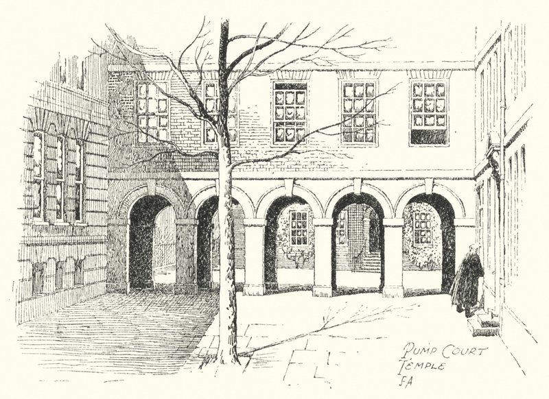 Pump Court, Temple (litografi) av Frederick Adcock