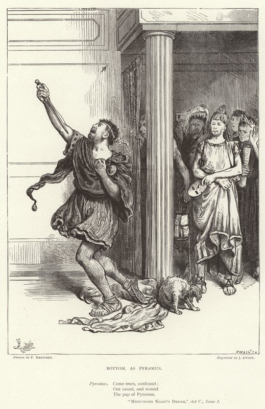 Bottom, som Pyramus, Midsommarnattsdrömmen, akt V, scen I av Frederick Barnard