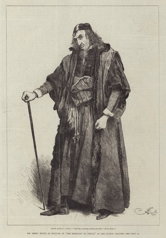 Henry Irving som Shylock i Köpmannen i Venedig på Lyceum Theatre. av Frederick Barnard