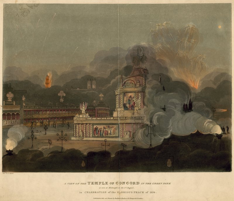 En vy av Temple of Concord i Green Park av Frederick Calvert