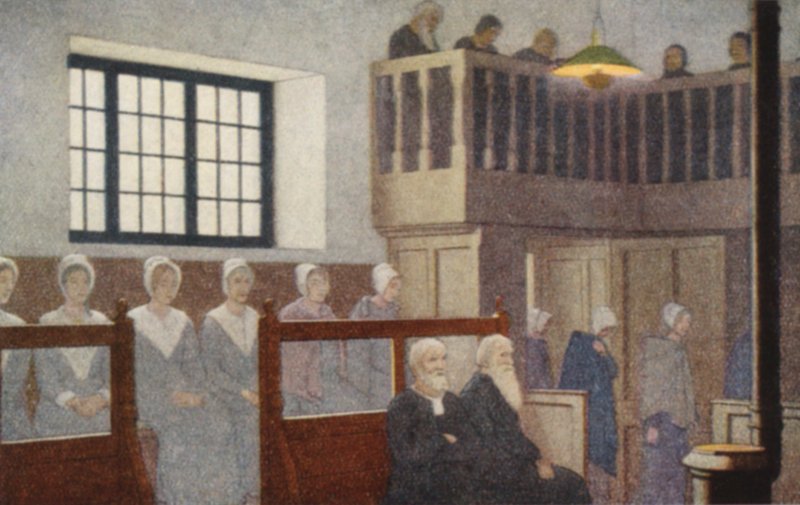 Quakers helgon: Ett vänners möte (färglitografi) av Frederick Cayley Robinson