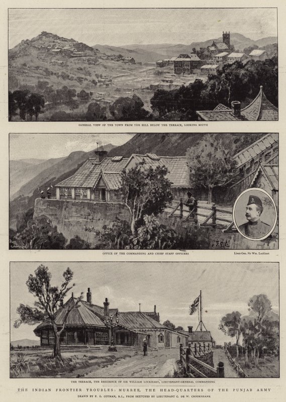 De indiska gränsstriderna, Murree, Punjab-arméns högkvarter. av Frederick George Cotman