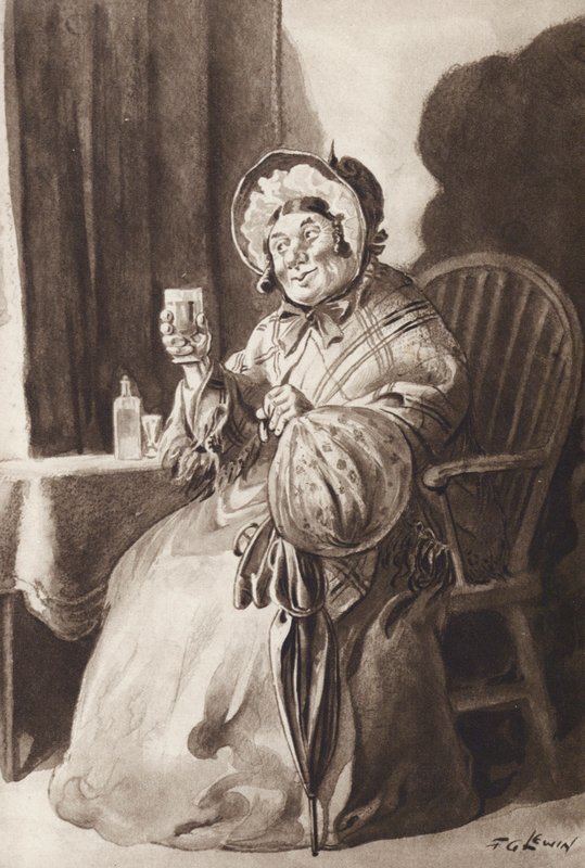 Mrs Gamp från Martin Chuzzlewit, av Charles Dickens (gravyr) av Frederick George Lewin