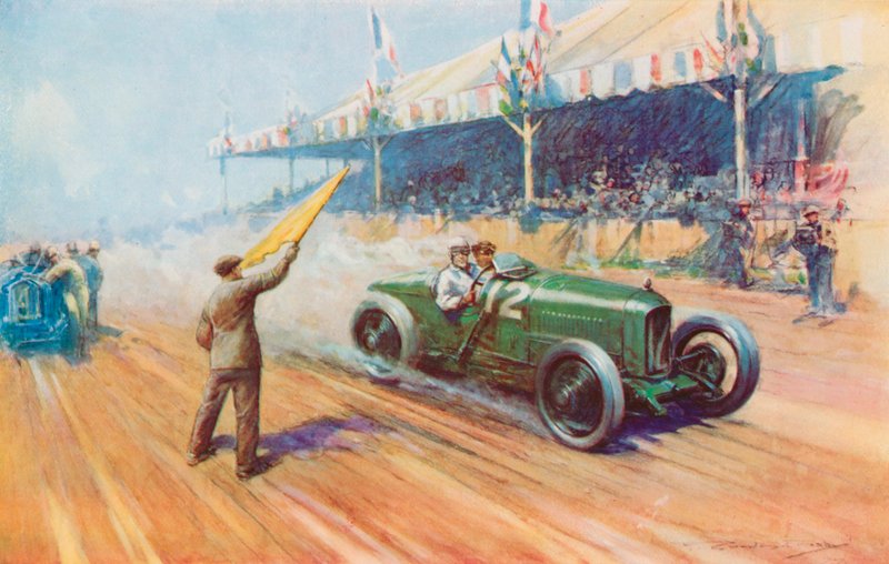 Sir Henry Segrave gjorde den första brittiska segern i en Grand Prix med tvåliters Sunbeam på Tours-banan (färg litho) av Frederick Gordon (after) Crosby