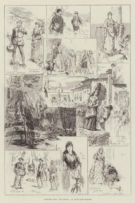 Skisser från The Armada på Drury-Lane Theatre av Frederick Henry Townsend