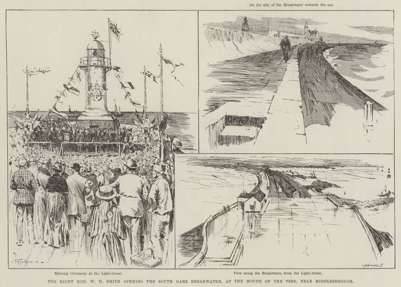 The Right Honourable W H Smith öppnar South Gare Breakwater, vid The Mouth of the Tees, nära Middlesbrough av Frederick Henry Townsend