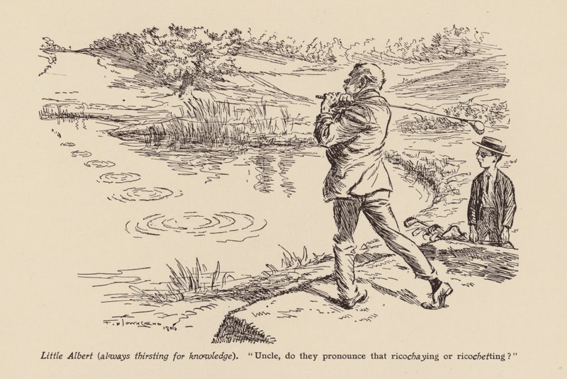 "Farbror, uttalar man det Ricoshaying eller Ricochetting" (litografi) av Frederick Henry Townsend