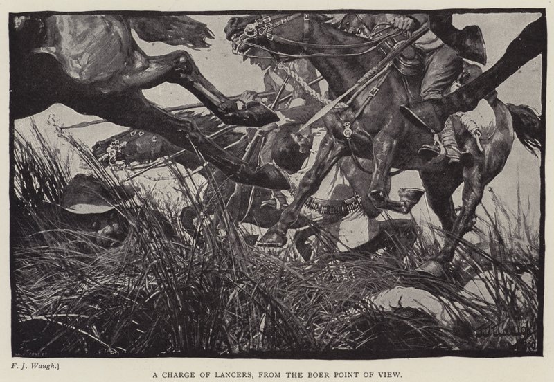 En laddning av Lancers, ur boerns synvinkel (litho) av Frederick Judd Waugh