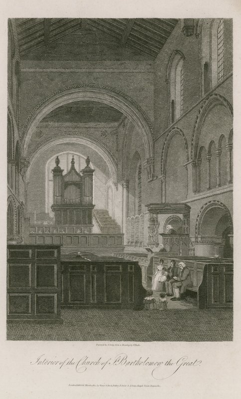 Interiör av kyrkan St Bartholomew den store av Frederick Nash