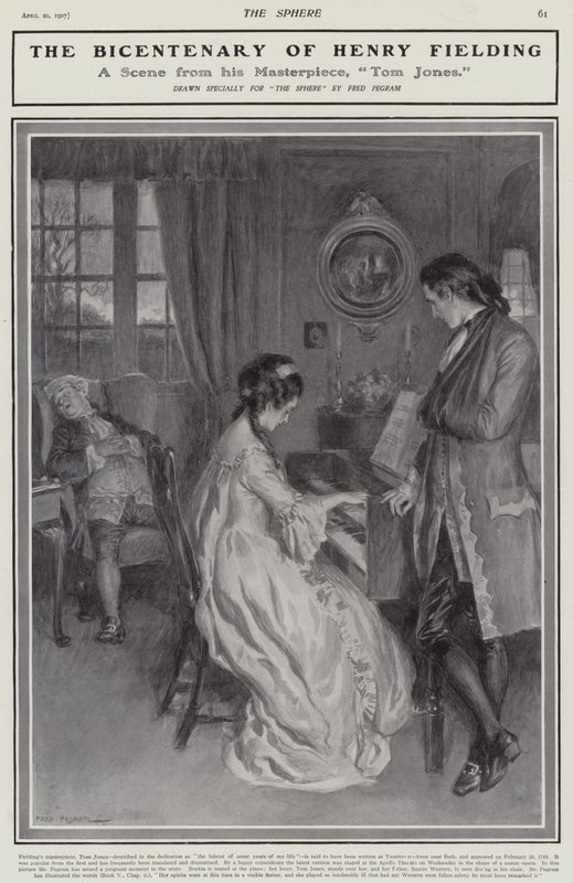 En scen från Henry Fieldings Tom Jones (litho) av Frederick Pegram