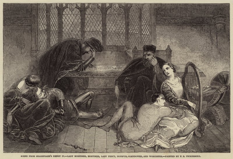 Scen från Shakespeares Henry IV, Lady Mortimer, Mortimer, Lady Percy, Hotspur, Glendower och Worcester av Frederick Richard Pickersgill