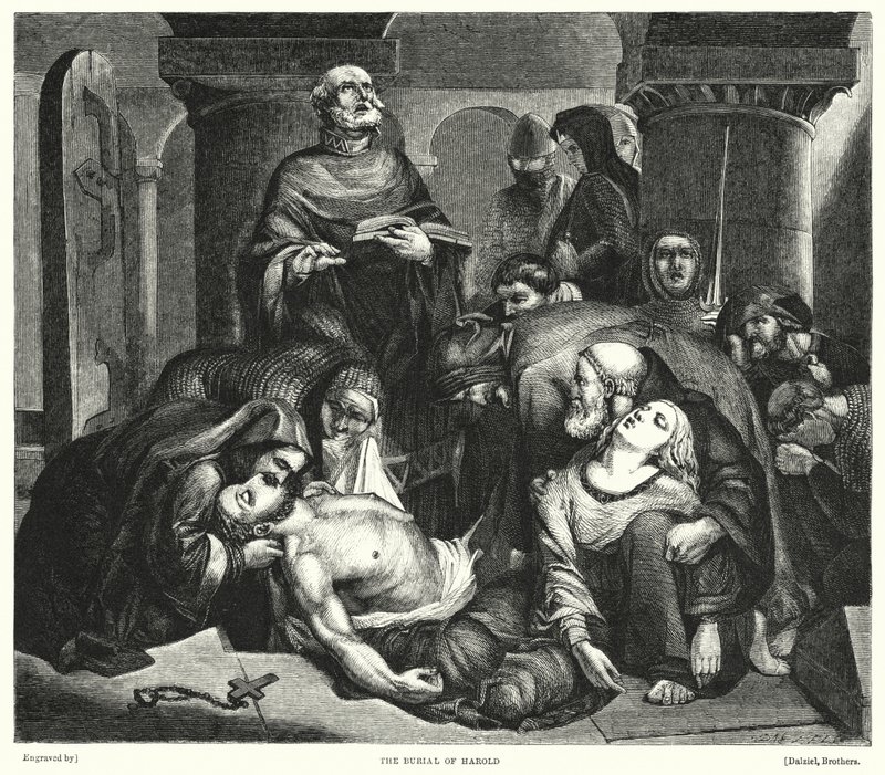 The Burial of Harold (gravyr) av Frederick Richard Pickersgill