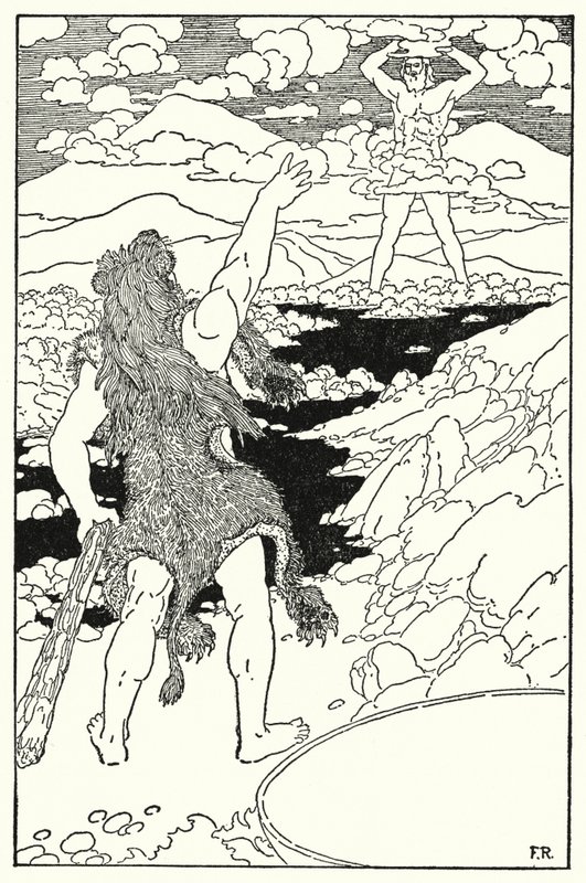 Herkules såg jättens ansikte med alla dess enorma drag (litho) av Frederick Richardson