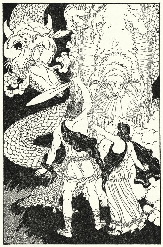 Jason drog sitt svärd och klev fram (litho) av Frederick Richardson