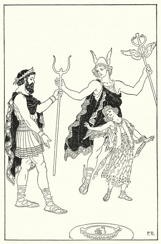 Quicksilver skyndade Proserpina bort från Plutos palats (litho) av Frederick Richardson