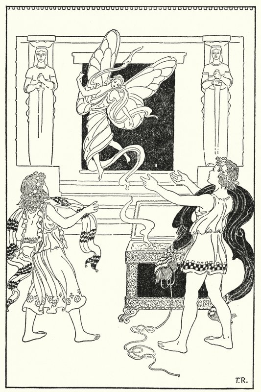 Barnen lyfte på locket igen och ut flög en solig och leende liten personlighet (litho) av Frederick Richardson