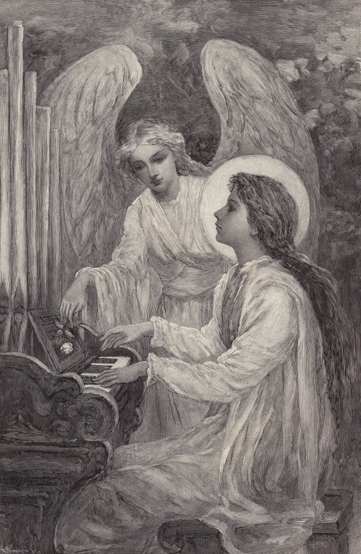 St Cecilia - ett fragment (gravyr) av Frederick Stuart (after) Church