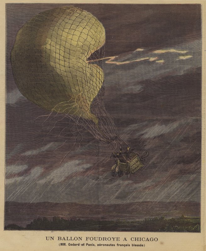 En ballong träffad av blixten över Chicago av French School