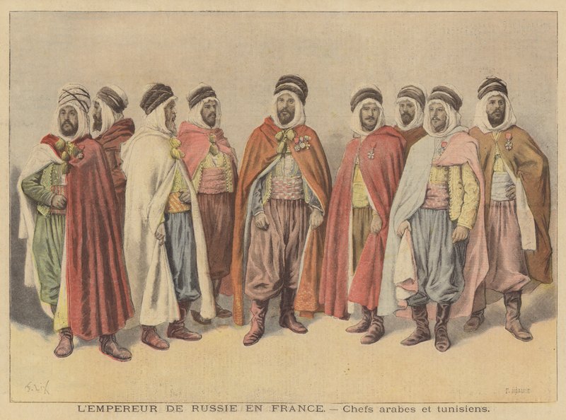 Arabiska och tunisiska hövdingar i Paris för besöket av tsar Nicholas II av Ryssland av French School
